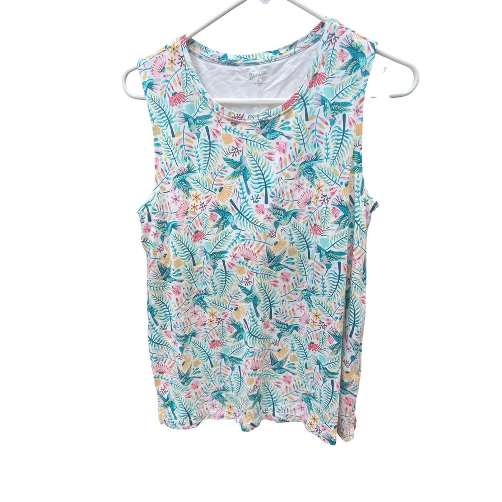 Duluth Trading Womens Medium Tank Top Built In Bra Tencel Hummingbird Floral